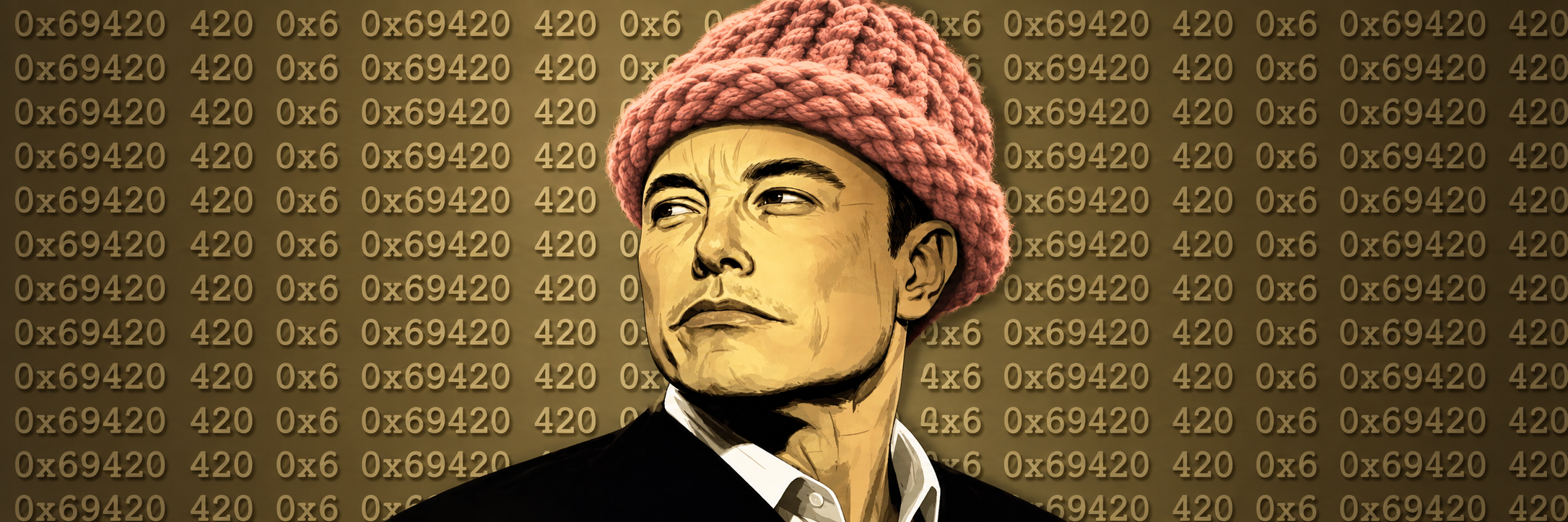 WIFELON banner with pink hat and 0x69420 code wall