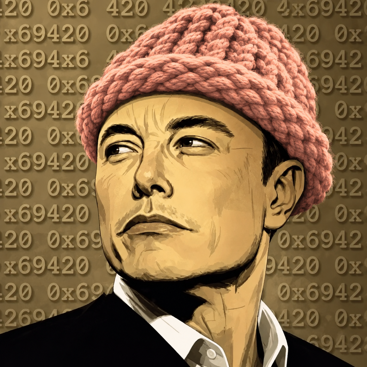 WIFELON character portrait with pink knitted hat